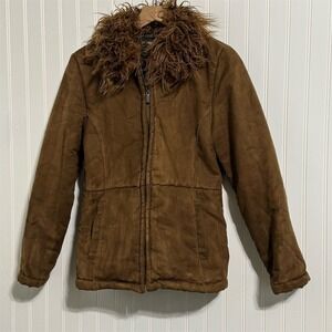 Outbrook Women's M (8/10) Brown Faux Suede Faux Fur Sherpa Lined Full Zip Jacket